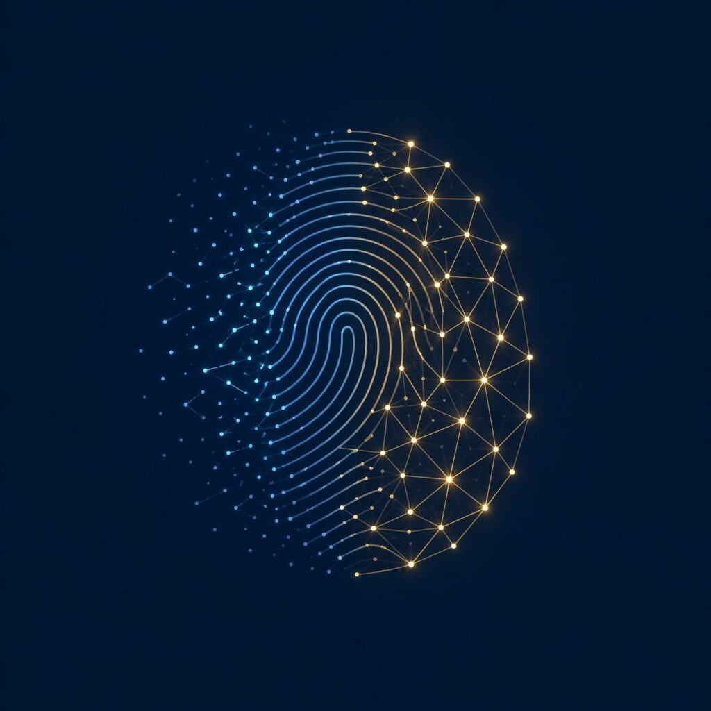 LEI code as digital business identity — fingerprint transforming into data network